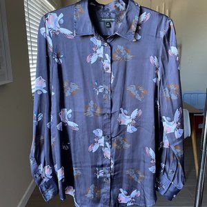 Banana Republic Gray Floral Blouse Medium
